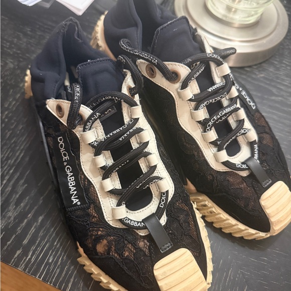 Dolce & Gabbana Black and Tan Lace Sneakers - Picture 2 of 3